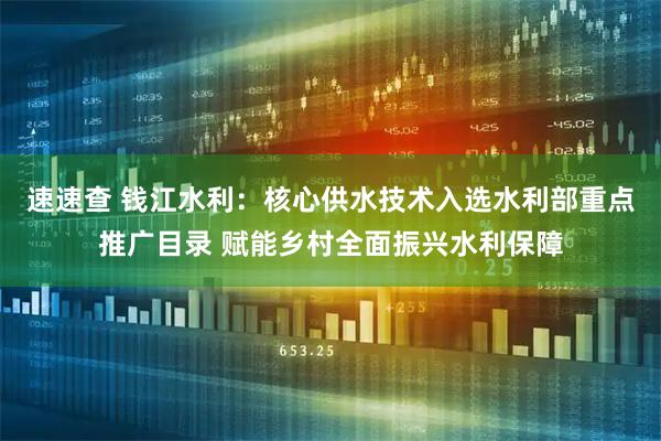 速速查 钱江水利：核心供水技术入选水利部重点推广目录 赋能乡村全面振兴水利保障